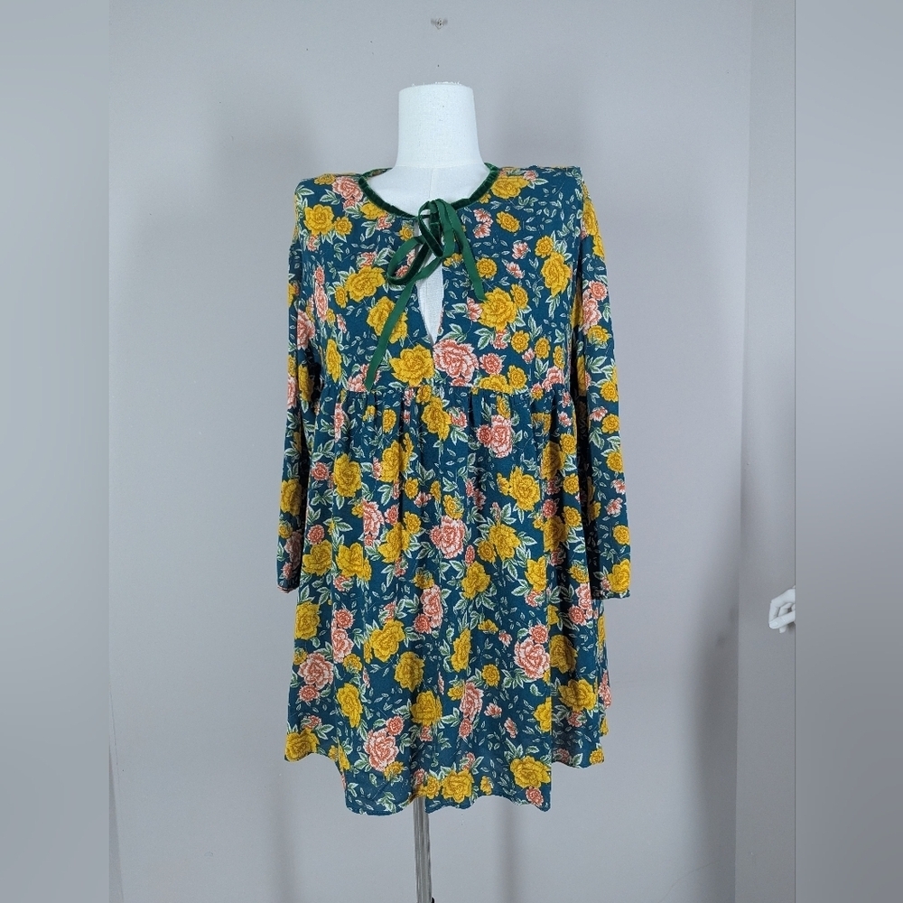 Boho Floral Zara Tunic Dress | Festival Cottagecore Mini | Size M